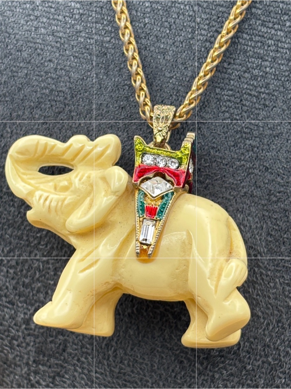 Kenneth Jay Lane Gold-Tone Elephant Pendant with Ivory and Multicolor Accents